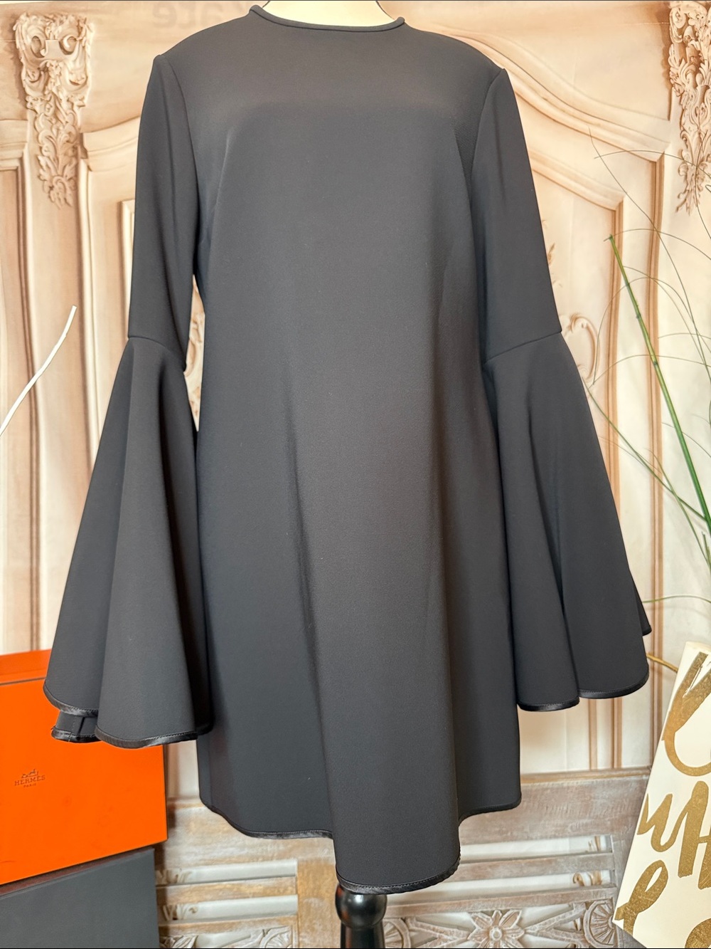 Ellery Black Long-Sleeve Bell-Sleeve A-Line Dress